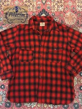 VTG 40s 50s Pilgrim Shadow Plaid Cotton Collar Flannel Shirt Size L Red Wool picture
