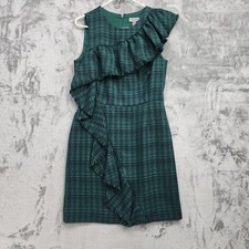 NEW Chelsea28 Dress Womens 8 Green Black Plaid Sleeveless Ruffled Sheath Party picture