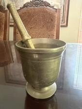 Vintage Heavy Brass Mortar And Pestle 4.5 Lbs picture