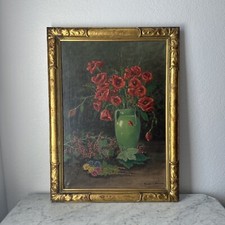 Antique Oil Painting Red Poppy Flowers Gulbrand Sether 1869-1941 Chicago picture