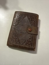 Antique 19th Century Embossed Leather Wallet Unisex Brown picture