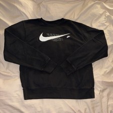 Nike Black Graphic Crewneck Sweatshirt with White Swoosh size M picture