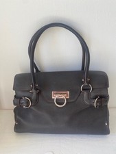 Authentic Salvatore Ferragamo Gancini Brown Leather Satchel Bag Silver Hardware picture