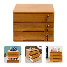 Wooden Desktop Storage Case 3-Tier Desk Drawer Organizer Case Storage Cabinet picture