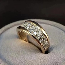 14K Yellow Gold 2.50Ct Natural Round Cut Diamond Eternity Wedding Band Size 7 8 picture