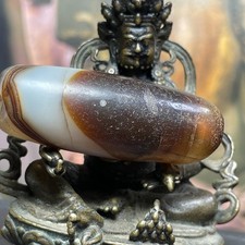 Natural Banded Old Agate Broken Dzi Beads Pendant Tibetan Amulet 17×47mm #6215 picture