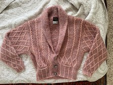 Vtg Brinion Heaton The Scotch House Handknit Mohair Wool Crop Cable Cardigan UK picture