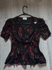 Women’s Blouse Black and Red Top EMBER Women’s Black Red Rose Floral Top Size M picture