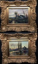 2 Antique Michel Korochansky Signed Oils Montigny French Landscapes 1890-1910 picture