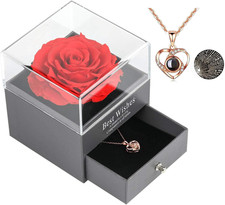 Preserved Real Rose with Heart Necklace I Love You in 100 Languages Gif picture