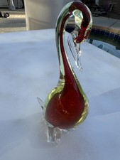 Vintage Murano MidCentury Modern Sommerso Art Glass Red Swan Figurine Home Decor picture