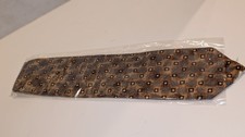 BACI Made in Italy Men's Tie Brown Gray Square Geometric Pattern Necktie picture