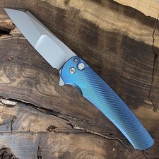 Protech Malibu 2023 003 Compound Ground, Mirror, Reverse Tanto, Blue 3D Machined picture