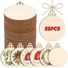 RAINFLOW 55 Pcs Wooden Circles for Crafts - Wooden Christmas Ornaments picture