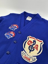 VNTG 70s School Choir Blue Varsity Cardigan Sweater Dehene All Region Music picture