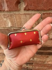 Vnt. 1950s red leather with gold fleur-de-lis manicure set Case manicure tools picture