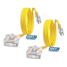 DEWENWILS 2 pack 15FT Outdoor Heavy Duty Extension Cord, 14/3 AWG SJTW 6 Outlets picture