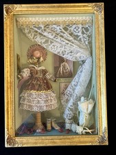 Vintage Victorian Fashion Shadow Box 3D Dress Lace Gold Frame Miniature Decor picture