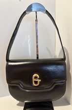 Vintage Gucci  Handle Shoulder Bag Gold G Turn-Lock Brown Leather Authentic picture
