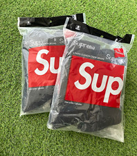 Supreme Men’s Cushioned Crew Socks 4 Pairs Black Logo One Size New w/ Tags picture