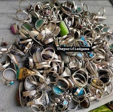 75 Pcs Natural Mix Gemstone Rings Lot/ Vintage Style Ring / Statement Rings Lot~ picture