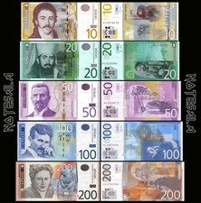 SERBIA SET 5 Pcs 10, 20, 50, 100 & 200 DINARA 2011-2013 Pick-54-55-56-57-58 UNC picture