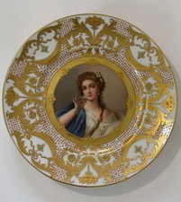 Antique Royal Vienna Style Pompadour Portrait Plate Signed Wagner Jeweled 9.6