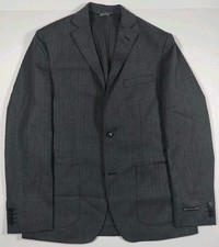 NWT Saks Fifth Avenue Via Manzoni Lite Charcoal Herringbone Wool Blazer 40R  picture