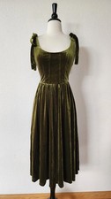 New Anthro Midi Dress Size Large Green Velvet Bow Wedding Bridal Garden Prom picture
