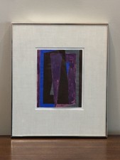 Original Abstract Gouache Painting by Rene Gaston Lagorre, 1975, 14.5” x 12.5” picture