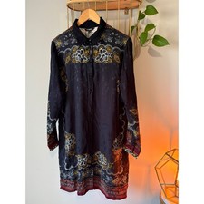 Desigual Black Floral Paisley Jacquard Button Front Shirt Dress 44 L 19WWVW34 picture