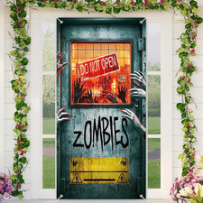 Halloween Zombie Warning Door Cover 35X71 Inch Polyester picture