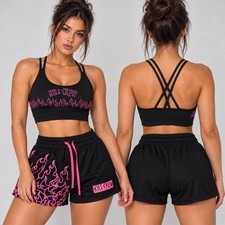 Kill Crew Black & Hot Pink Flame Sports Bra and Shorts Set – M picture