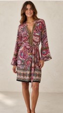 Tacera Knee-Length Dress Women's L Brown Polyester Shift Geometric Party Stretch picture