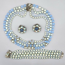 Vintage Robert Signed Blue Baroque Faux Pearl Crystal Necklace Bracelet Earrings picture