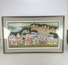 Rajasthani Indian Painting King Procession Art On Silk Cloth Hand Painted 1900s picture