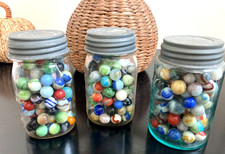 Vintage Old Original Marbles 3 full Old Jars  picture