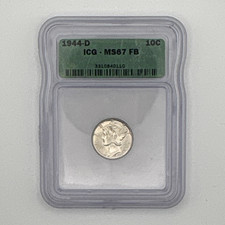 1944-D Mercury Dime ICG MS67 FB Full Bands 90% Silver Key Certified Coin picture
