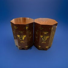 Pair Vintage Korean Octagonal Wood Hat Boxes Chests Brass Fish Locks 17” picture