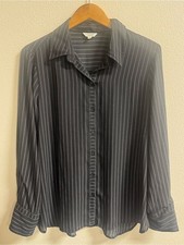 Max Studio London XL Black White Striped Button Down Blouse picture