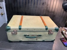 Antique 1930’s Wood Bound Steamer Trunk Suitcase W Key 25”x16”x9”  picture