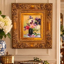 Signed Original Floral Oil Painting Ornate Gilt Solid Wood Frame 17x19 picture