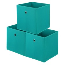 3 Pack Storage Cubes 12 x 12 x 12 Inch Foldable Fabric Storage Bin Peacock Green picture