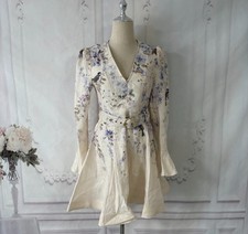 Zimmermann Luna Floral Linen Plunge Mini Dress Blue Songbird NWOT picture