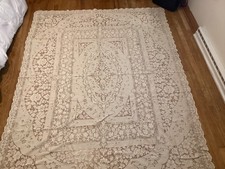 ANTIQUE BEIGE TABLE CLOTH  88”x 66” PICOT EDGES ex condition few stains picture