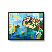 Original 8x10 Canvas Acrylic Hand Painted Sea Turtle Blue Teal Art Framed picture