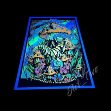 Vintage 2002 Mushroom Caterpillar 23”x35” Velvet Flocked Blacklight Poster USA picture