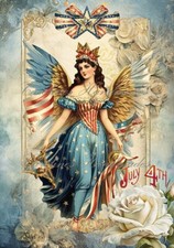 Antique 4Th Of July Lady Designer MULTI-SIZE Cotton Fabric Quilt Block picture