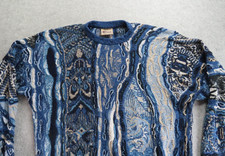 Coogi Sweater Mens XL Blue Cotton Linen 3D Knit Crewneck Pullover Australia picture