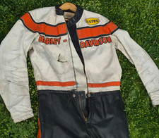 Vintage Bates Harley-Davidson One Piece Leather Racing Suit Cafe Racer Leathers picture